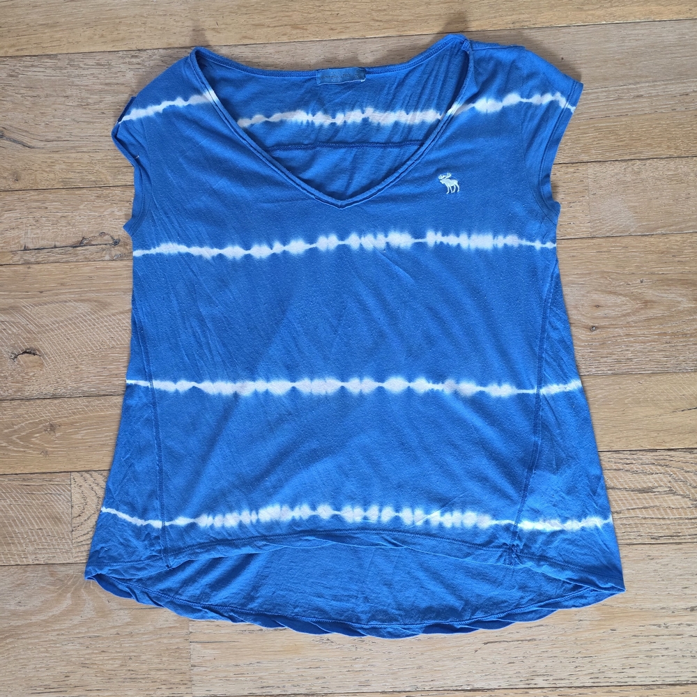2000's Abercrombie & Fitch a&f Moose Logo Vintage Blue Tie-Dye Women's Tee y2k